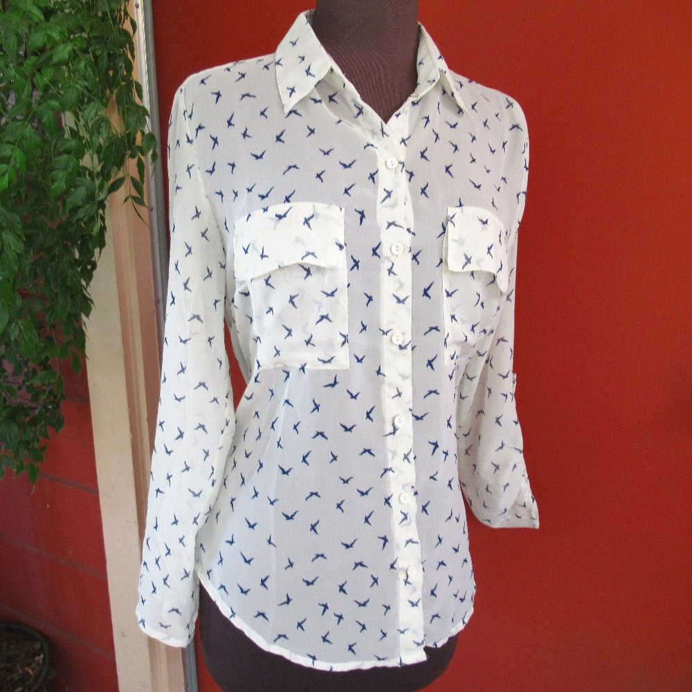 Timing Seagull Print Long Sleeve Blouse S